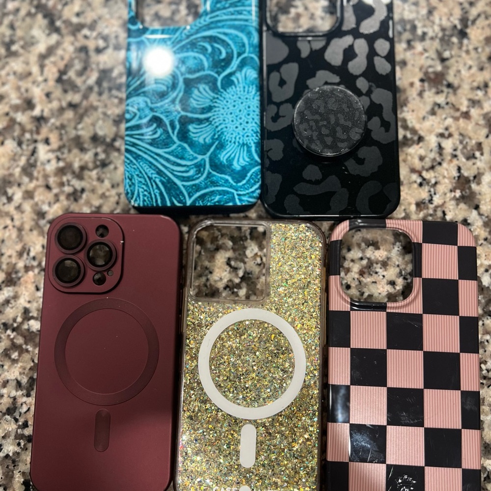Set of 5 iPhone Case Collection - Black, Blue, Gold, Pink, Maroon